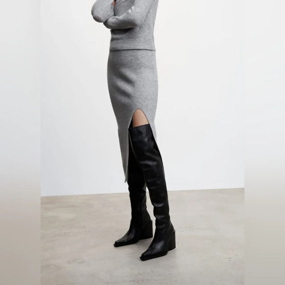 Mango  [L] Slit knitted skirt - Picture 3 of 8